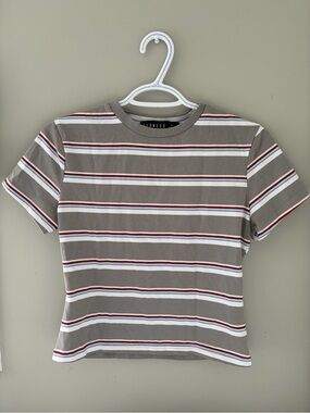 Lioness Short Sleeve Striped Tee in Grey, White & Red